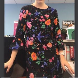 Floral black three-quarter sleeve dress